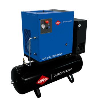 Schroefcompressor APS 9 GO 200 Combi Dry IVR 10 pk/7.5 kW 10 bar 848 l/min 200 l Schroefcompressor APS 9 GO 200 Combi Dry IVR 10 pk/7.5 kW 10 bar 848 l/min 200 l