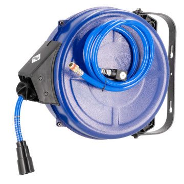 Luchtslanghaspel wandmodel 15 bar 12 m 3/8" 13.5 x 9.5 mm PU draaibaar met accessoires