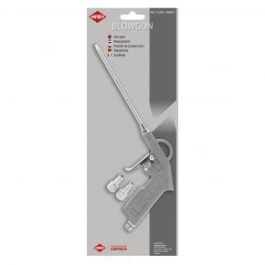 Blaaspistool aluminium met lange nozzle 160 mm en insteeknippels max 12 bar in blister