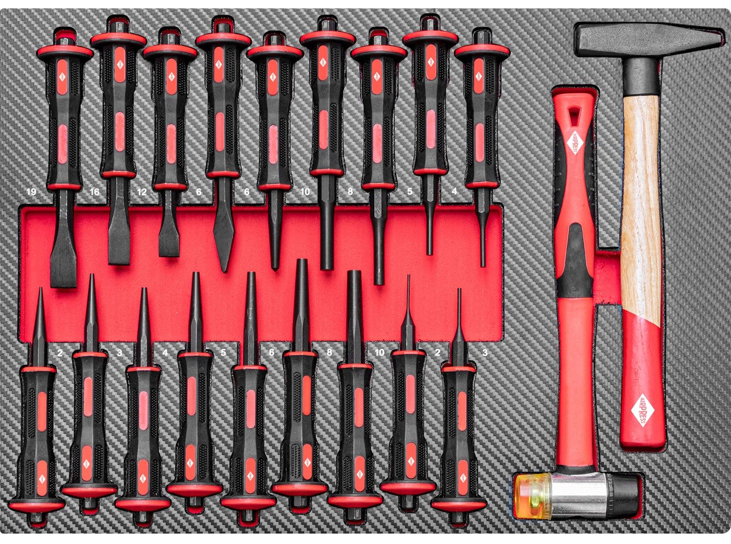 Gereedschapswagen gevuld 79619 set beitels en hamers (20 stuks)